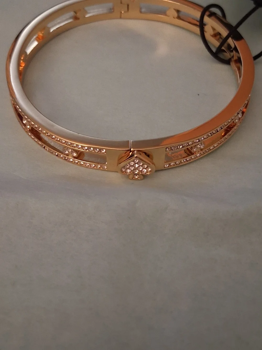 Kate Spade  Goldtone  Crystal Heart Hinged Bangle Bracelet NWT